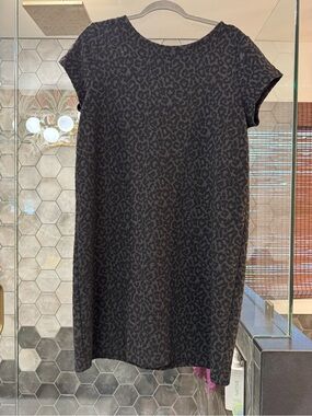LOFT Black Heathered Leopard-Print Midi Dress